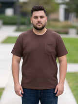 Men Plus Size Stark-Brown Brown Textured Round Neck Tshirts