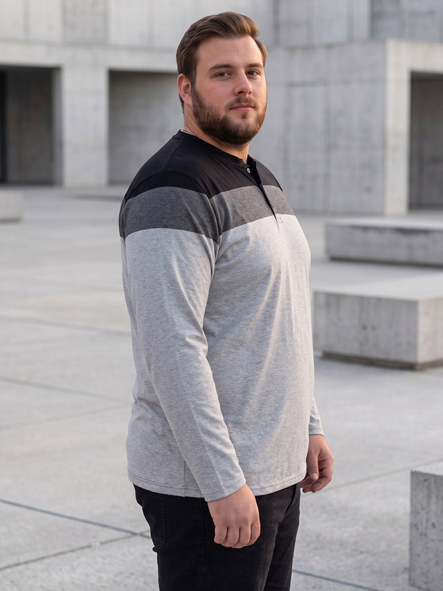 Men Plus Size Vagos Colorblock Henley Tshirt