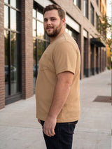 Men Plus Size Stark-Beige Beige Textured Round Neck Tshirts