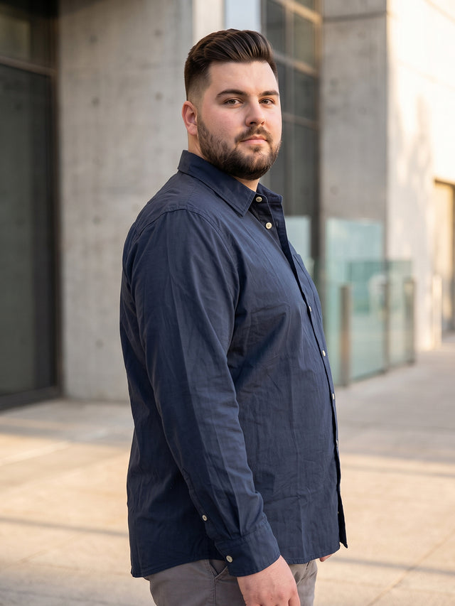 Men Plus Size Loungray Dark Grey Striped Shirts