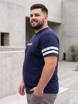 Men Plus Size Weft Navy Blue Printed Round Neck Tshirts