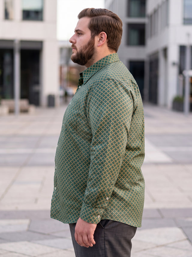 Men Plus Size Diamint Green Printed Shirts