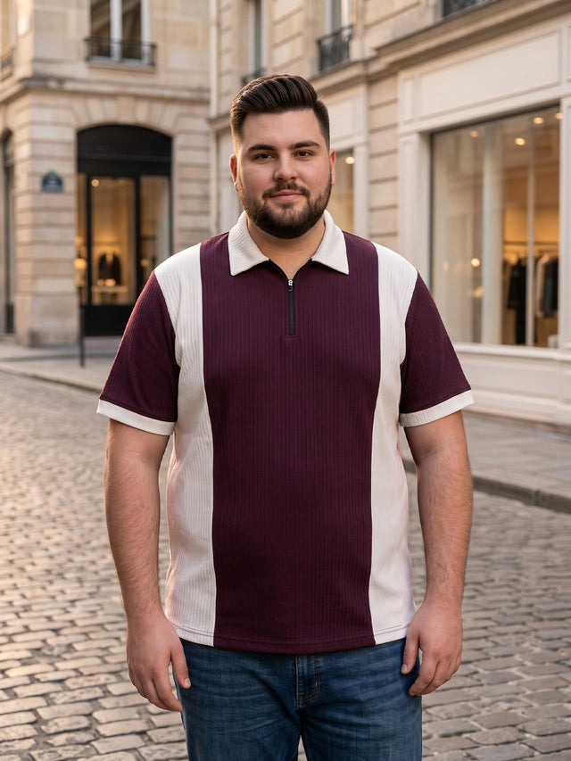 Men Plus Size Elora-Maroon Maroon Textured Polo T-Shirt