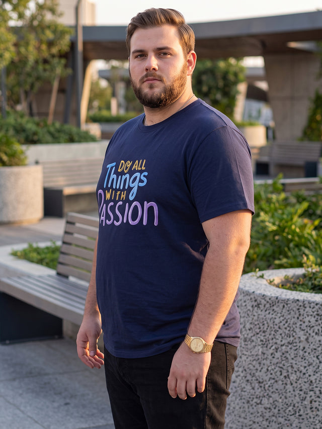 Men Plus Size Watt Printed Round Neck Tshirt