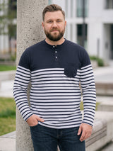 Men Plus Size Tito Striped Henley Tshirt