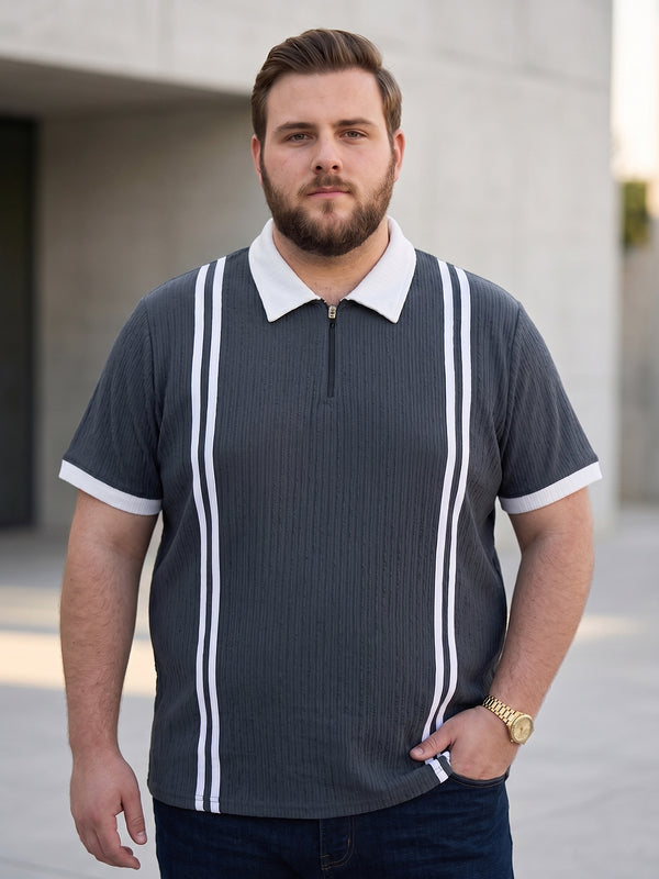 Men Plus Size Zeno-Grey Grey Textured Polo T-Shirt
