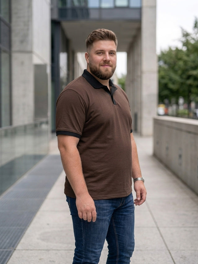 Men Plus Size Vitupera Brown textured Polo Tshirts