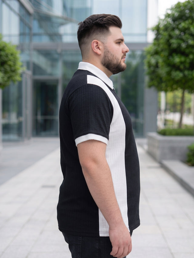 Men Plus Size Vora-Black Black Textured Polo T-Shirt