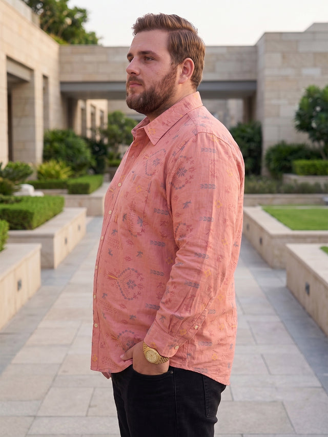 Men Plus Size Breezearrow Pink Abstract Shirts