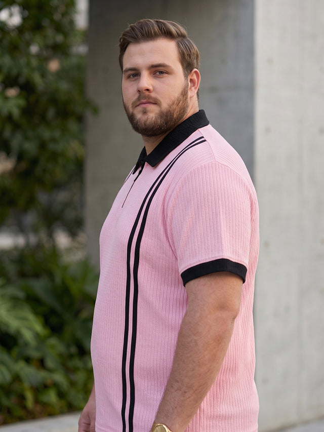 Men Plus Size Rexo-Pink Pink Textured Polo T-Shirt