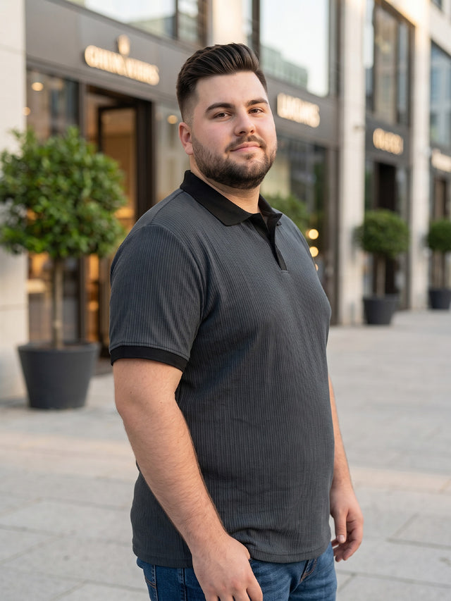 Men Plus Size Maveriq Grey textured Polo Tshirts