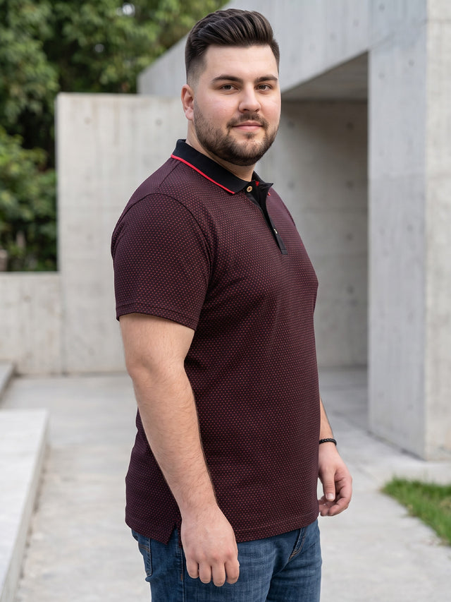 Men Plus Size Joy-Maroon Textured Polo Tshirt