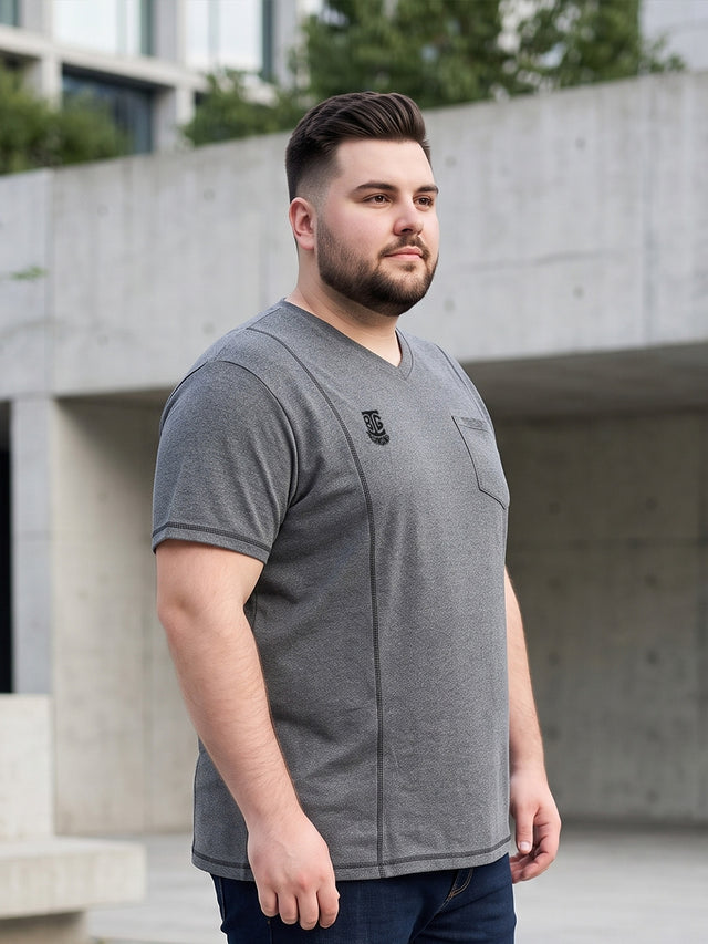 Men Plus Size Mettle Solid V-Neck Tshirt