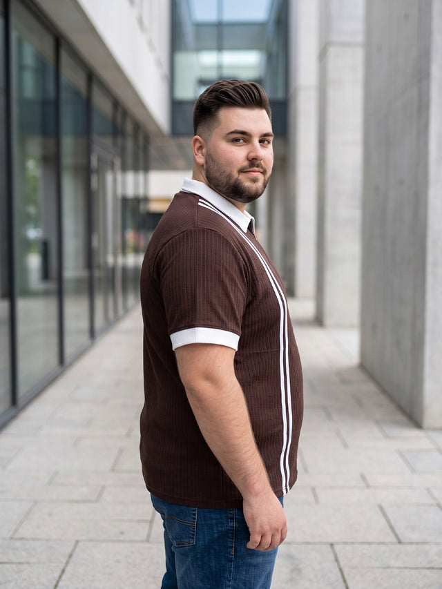 Men Plus Size Rexo-Brown Brown Textured Polo T-Shirt