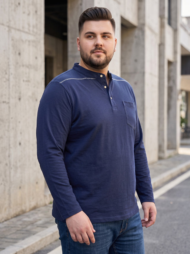 Men Plus Size Antonate Solid Henley Tshirt