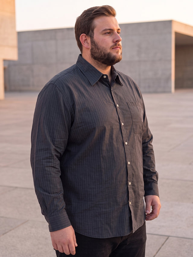 Men Plus Size Blackual Black Striped Shirts
