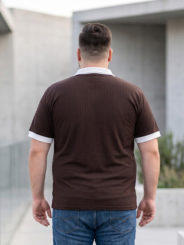Men Plus Size Rexo-Brown Brown Textured Polo T-Shirt