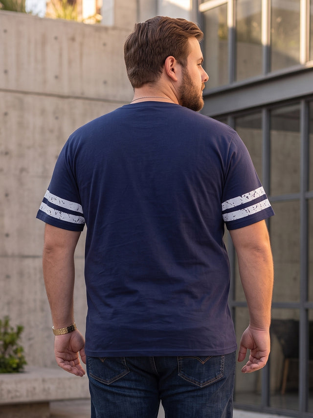 Men Plus Size Melbo Navy Blue Printed Round Neck Tshirts