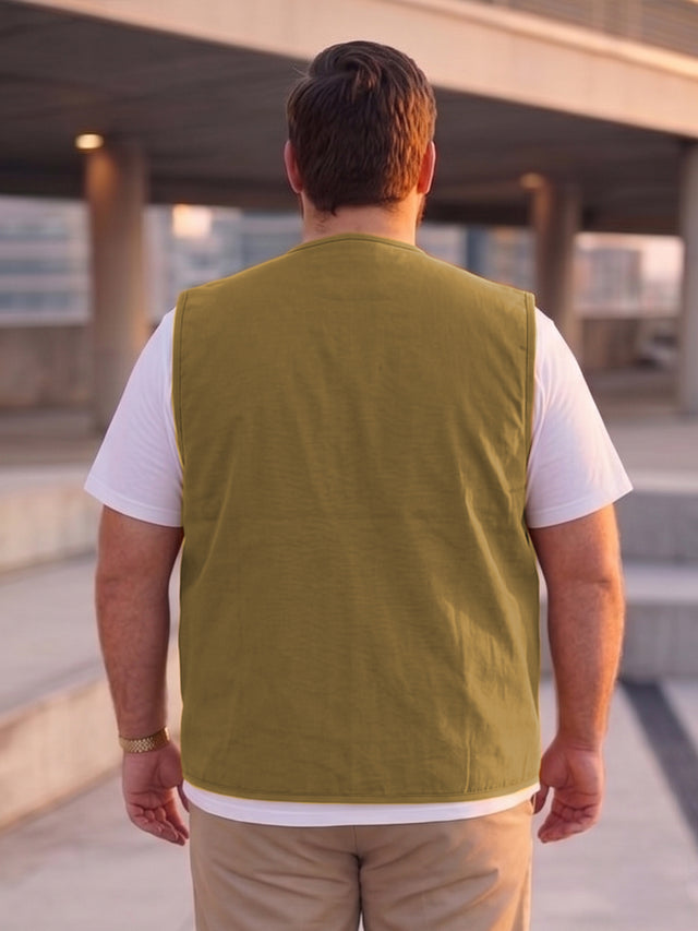 Men Plus Size Drift-Khaki Solid Khaki Utility Jacket