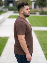 Men Plus Size Stark-Brown Brown Textured Round Neck Tshirts