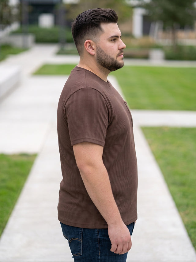 Men Plus Size Stark-Brown Brown Textured Round Neck Tshirts