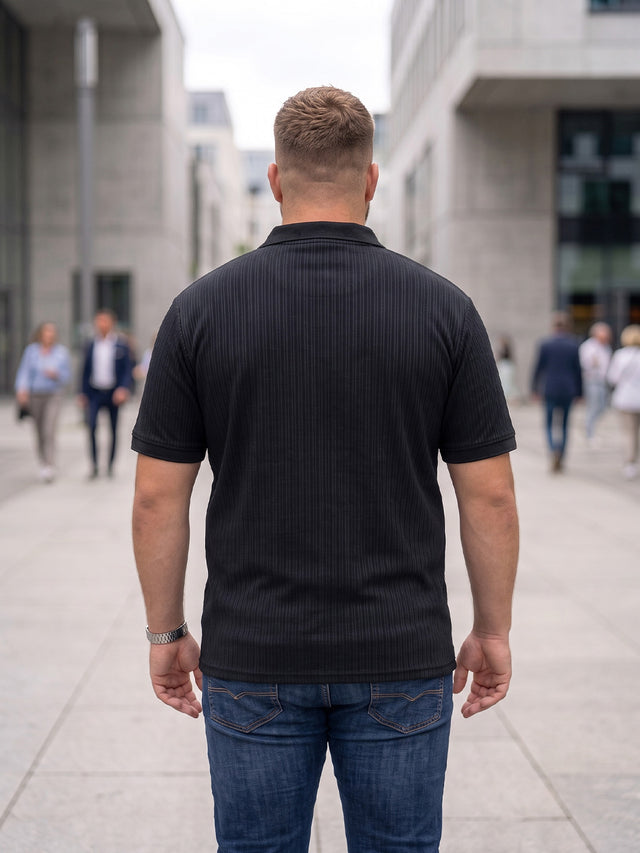 Men Plus Size Stalwar Black textured Polo Tshirts