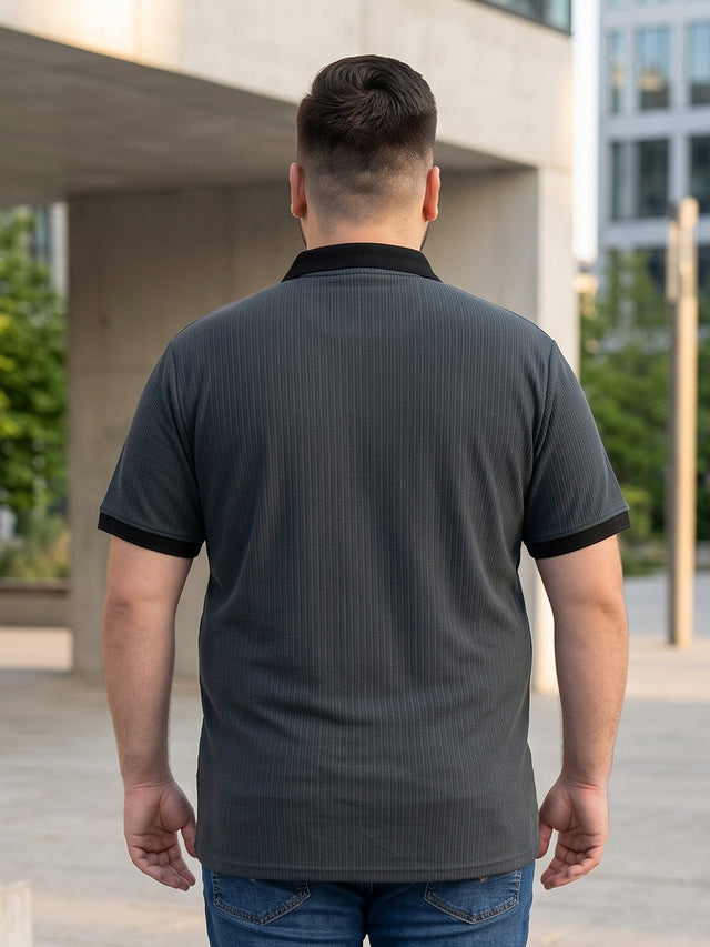 Men Plus Size Maveriq Grey textured Polo Tshirts
