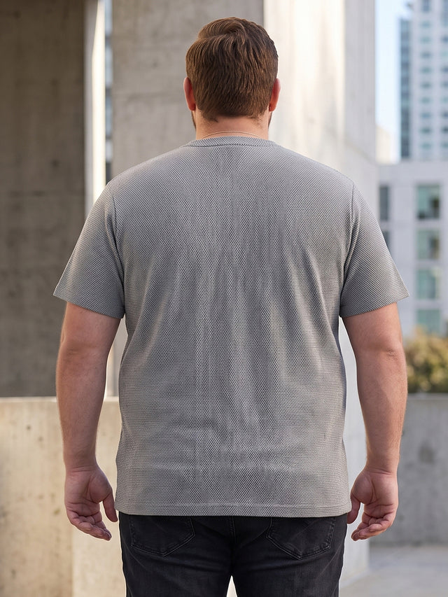 Men Plus Size Titanium Textured Round Neck Tshirt