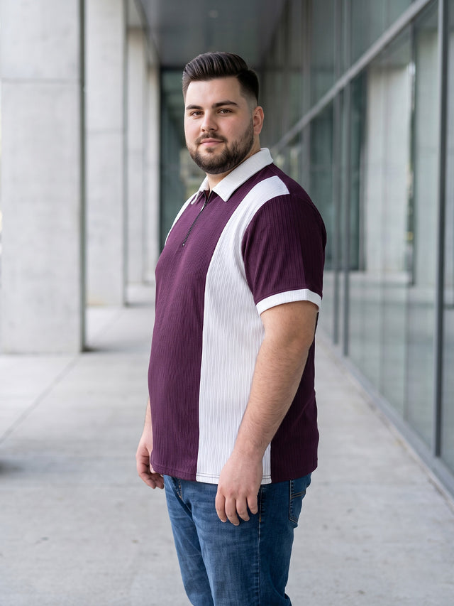 Men Plus Size Elora-Maroon Maroon Textured Polo T-Shirt