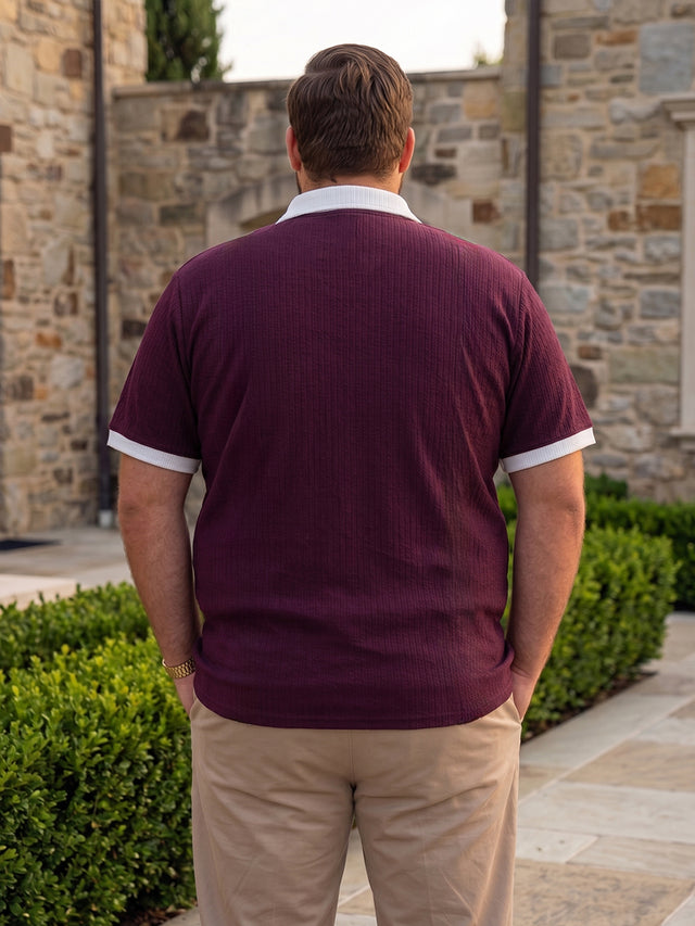 Men Plus Size Rexo-Maroon Maroon Textured Polo T-Shirt