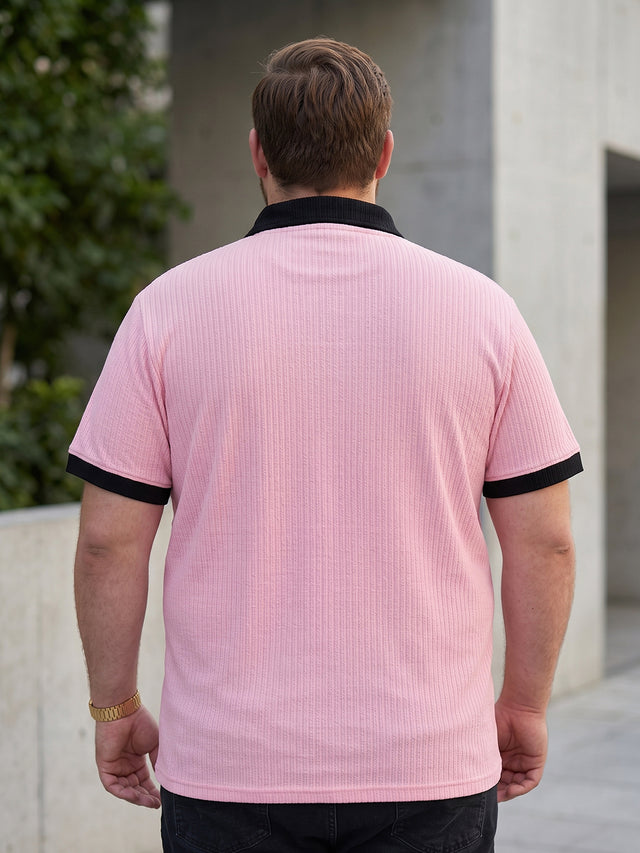 Men Plus Size Rexo-Pink Pink Textured Polo T-Shirt