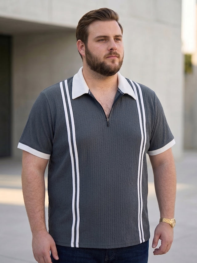 Men Plus Size Zeno-Grey Grey Textured Polo T-Shirt