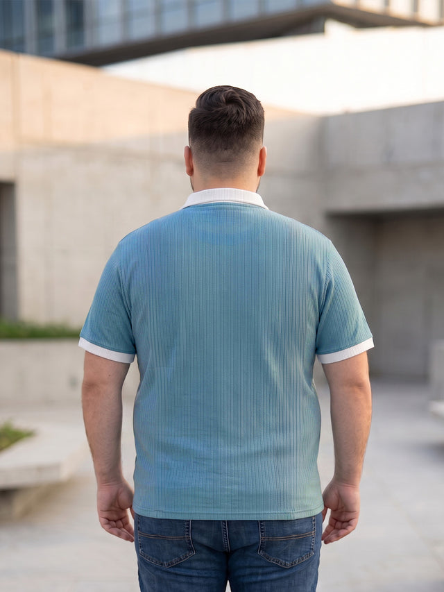 Men Plus Size Vora-Teal Teal Textured Polo T-Shirt