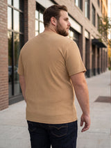 Men Plus Size Stark-Beige Beige Textured Round Neck Tshirts