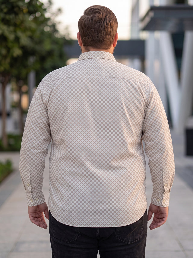 Men Plus Size Lattice Off White Printed Shirts