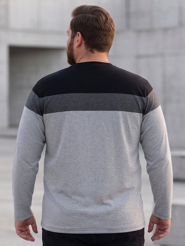 Men Plus Size Vagos Colorblock Henley Tshirt