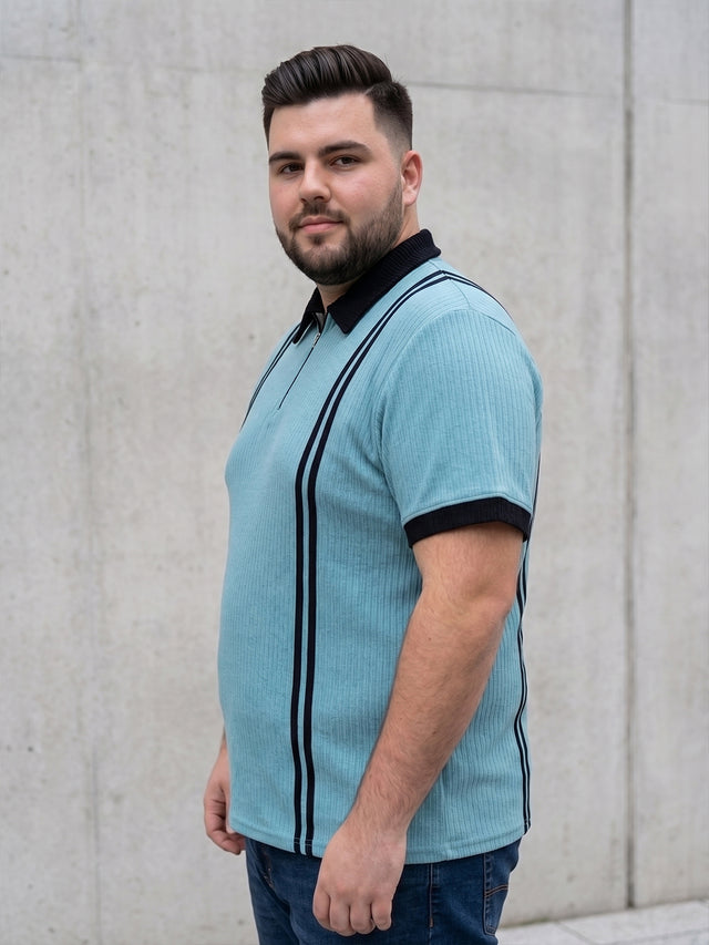 Men Plus Size Zeno-Teal Teal Textured Polo T-Shirt