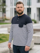 Men Plus Size Tito Striped Henley Tshirt
