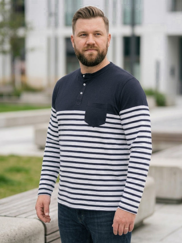 Men Plus Size Tito Striped Henley Tshirt