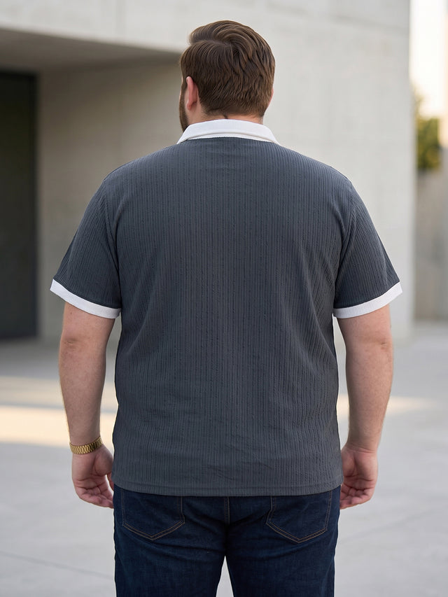 Men Plus Size Zeno-Grey Grey Textured Polo T-Shirt