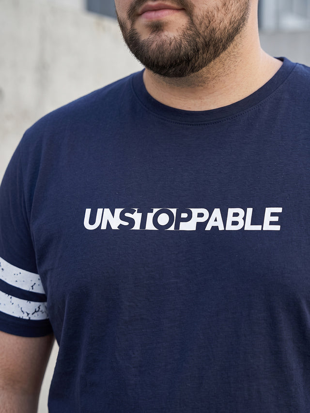 Men Plus Size Weft Navy Blue Printed Round Neck Tshirts
