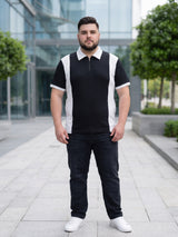 Men Plus Size Vora-Black Black Textured Polo T-Shirt