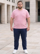Men Plus Size Stark-Pink Pink Textured Round Neck Tshirts