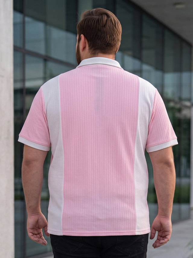 Men Plus Size Elora-Pink Pink Textured Polo T-Shirt