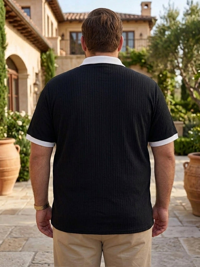 Men Plus Size Zeno-Black Black Textured Polo T-Shirt