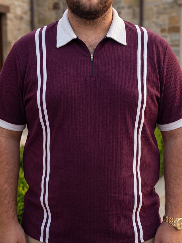 Men Plus Size Rexo-Maroon Maroon Textured Polo T-Shirt