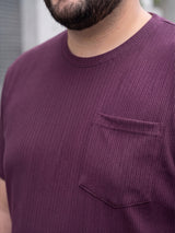Men Plus Size Stark-Wine Wine Textured Round Neck Tshirts