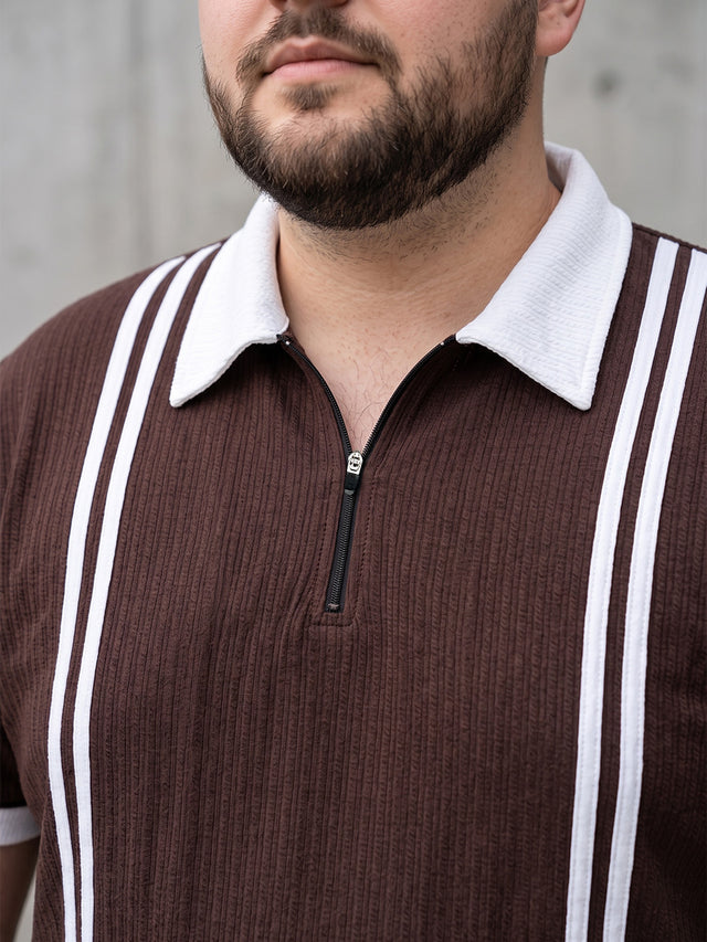 Men Plus Size Rexo-Brown Brown Textured Polo T-Shirt