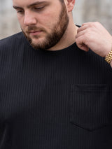 Men Plus Size Stark-Black Black Textured Round Neck Tshirts