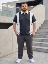 Men Plus Size Vora-Grey Grey Textured Polo T-Shirt